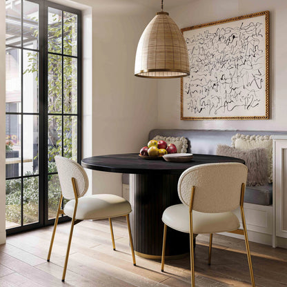 Chelsea Round Dining Table by TOV Furniture in black. Made from mdf, metal, oak, oak veneer in a modern style.