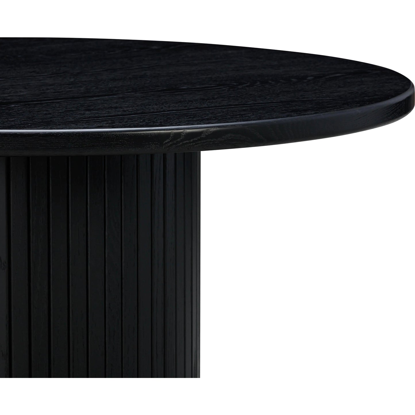 004 SI-2107283 | Closeup | Chelsea Round Dining Table by TOV Furniture in black. Made from mdf, metal, oak, oak veneer in a modern style.