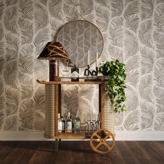 Yuma Rattan Bar Cart by TOV Furniture in natural. Made from iron, plywood, wood in a unique style.