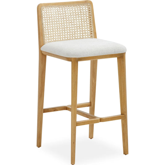 Gerri Performance Tweed and Rattan Counter Stool by TOV Furniture in cream, natural. Made from cane, linen, wood in a unique style.