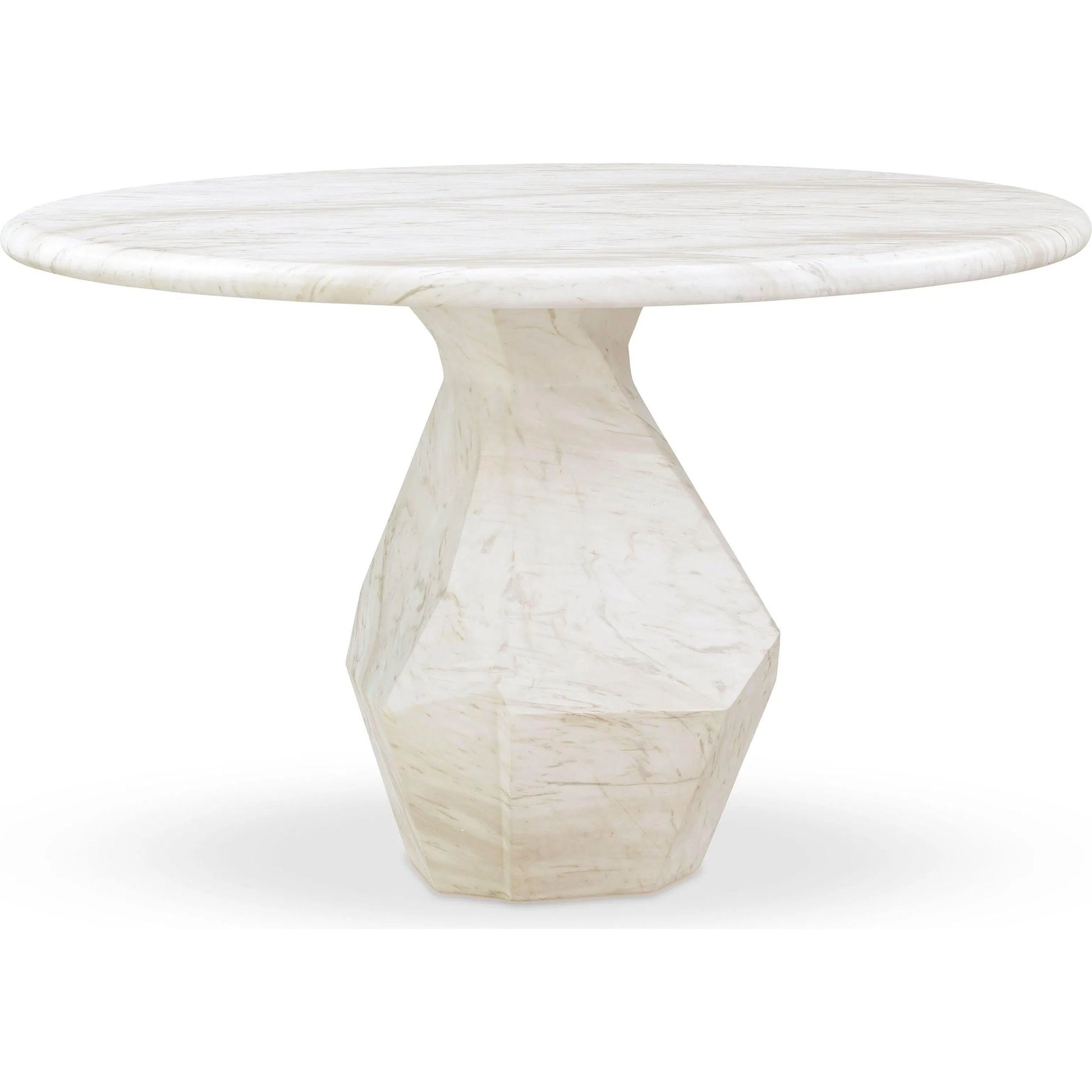 Esme Faux Marble Indoor/Outdoor Round Dining Table by TOV Furniture in white. Made from concrete in a modern style.