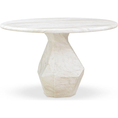 Esme Faux Marble Indoor/Outdoor Round Dining Table by TOV Furniture in white. Made from concrete in a modern style.