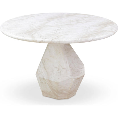 Esme Faux Marble Indoor/Outdoor Round Dining Table by TOV Furniture in white. Made from concrete in a modern style.