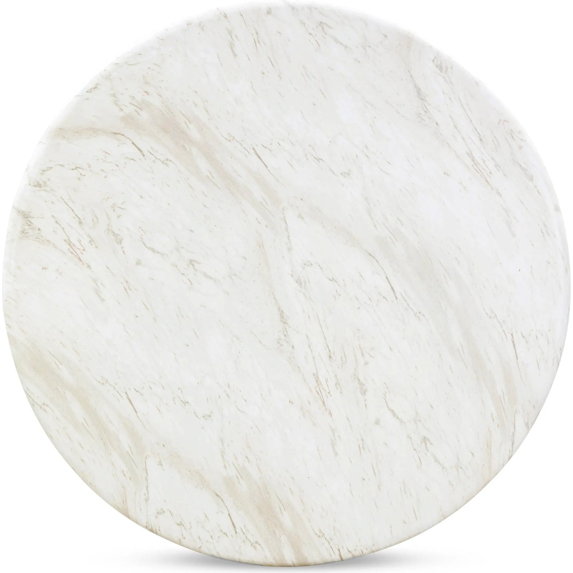 Esme Faux Marble Indoor/Outdoor Round Dining Table by TOV Furniture in white. Made from concrete in a modern style.