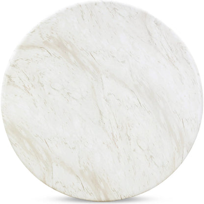 Esme Faux Marble Indoor/Outdoor Round Dining Table by TOV Furniture in white. Made from concrete in a modern style.