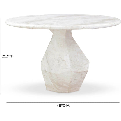 Esme Faux Marble Indoor/Outdoor Round Dining Table by TOV Furniture in white. Made from concrete in a modern style.