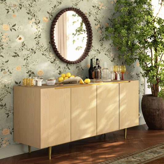 Echo Washed Natural Ash Sideboard by TOV Furniture in natural. Made from iron, mdf, veneer in a unique style.