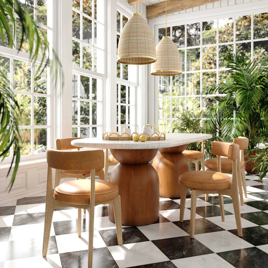 Cynthia Concrete Indoor / Outdoor 87" Dining Table by TOV Furniture in brown, travertine. Made from concrete in a transitional style.