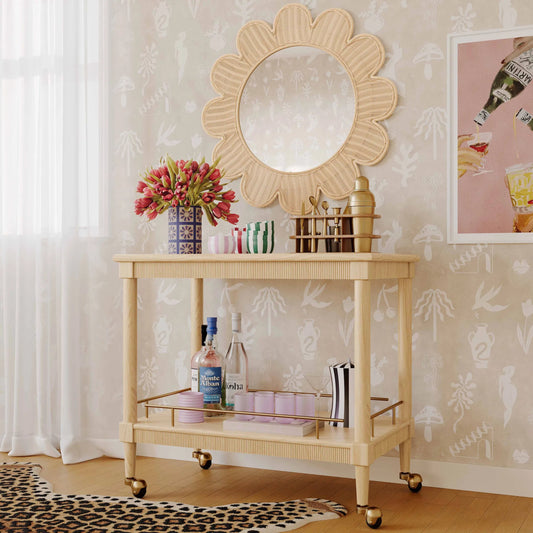 Slosh Bar Cart by TOV Furniture in natural ash. Made from ash wood, metal in a unique style.