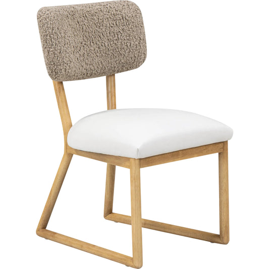 Bobbie Vegan Leather and Vegan Shearling Dining Chair by TOV Furniture in cream, grey. Made from vegan leather, vegan shearling, wood in a unique style.
