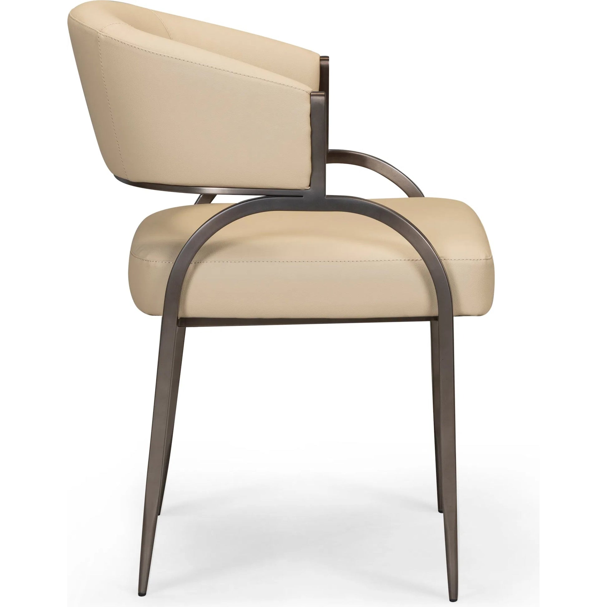 Tatum Performance Dining Chair by TOV Furniture in taupe. Made from plywood, stainless steel, vegan leather in a unique style.