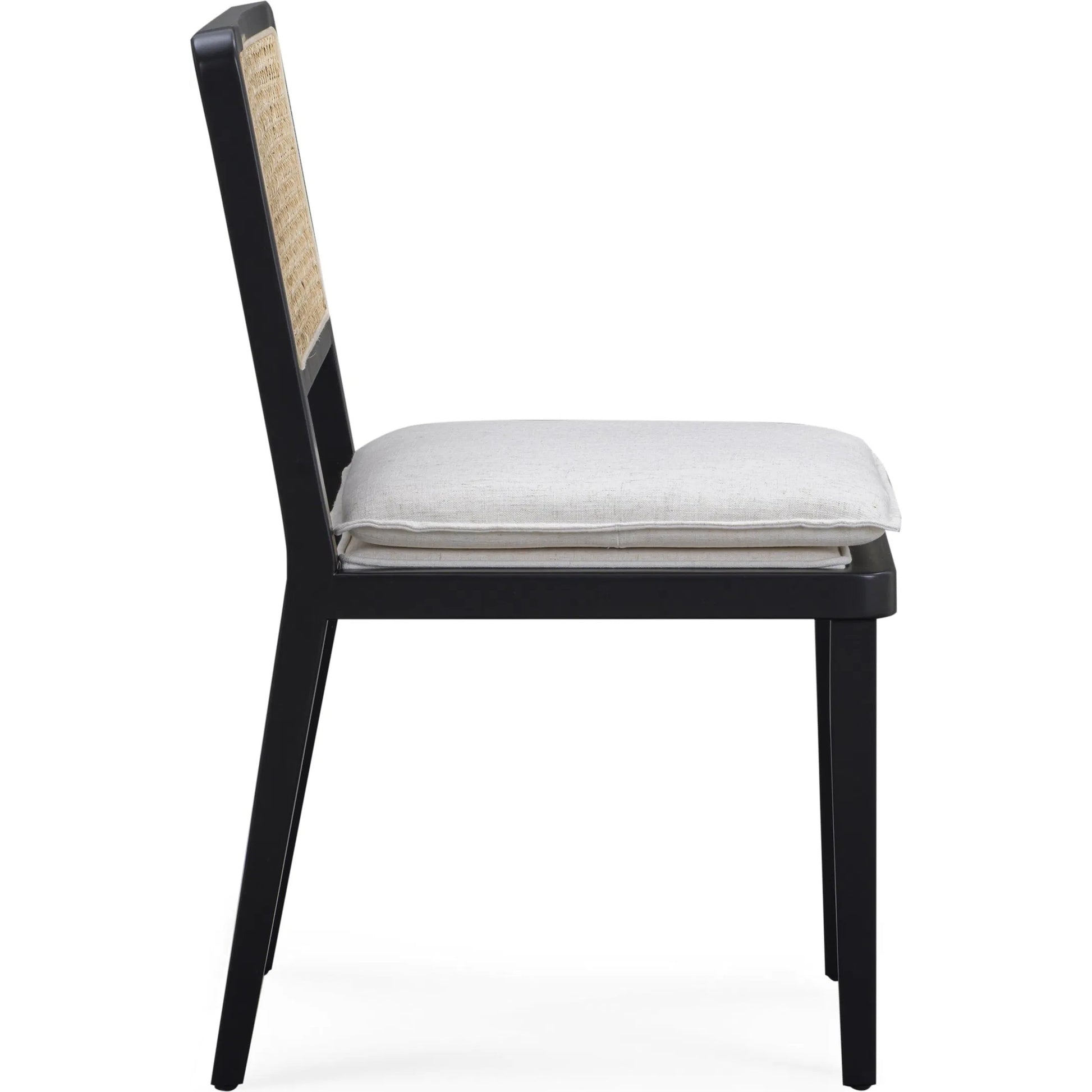 Tassina Upcycled Performance Linen Dining Chair by TOV Furniture in cream. Made from plywood, rattan, recycled fabric, rubberwood in a unique style.