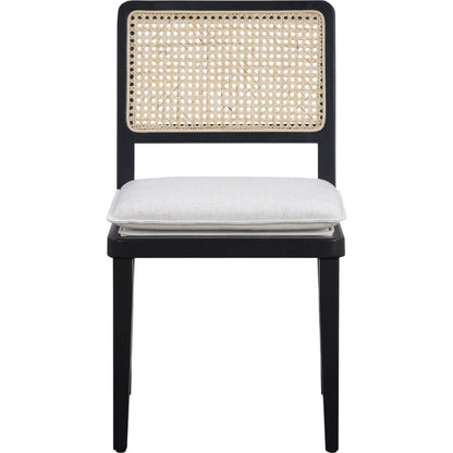 Tassina Upcycled Performance Linen Dining Chair by TOV Furniture in cream. Made from plywood, rattan, recycled fabric, rubberwood in a unique style.