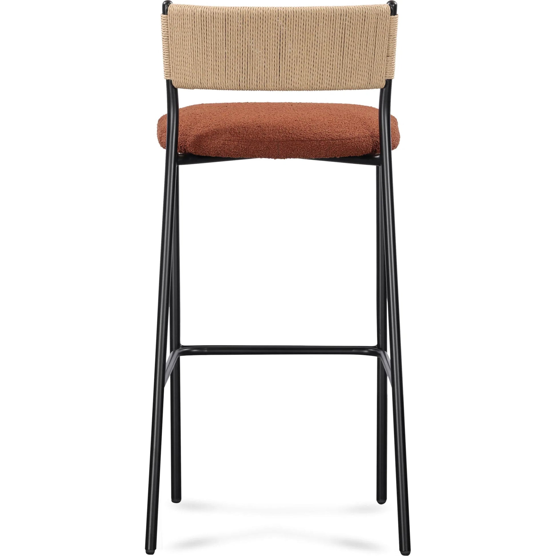 Celine Performance Bar Stool by TOV Furniture. Made from boucle, metal, plywood, rope in a rustic style.