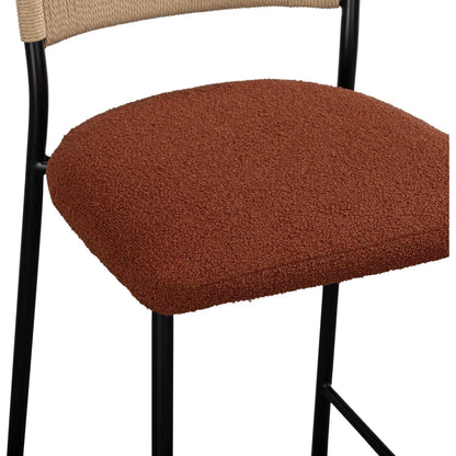 Celine Performance Bar Stool by TOV Furniture. Made from boucle, metal, plywood, rope in a rustic style.