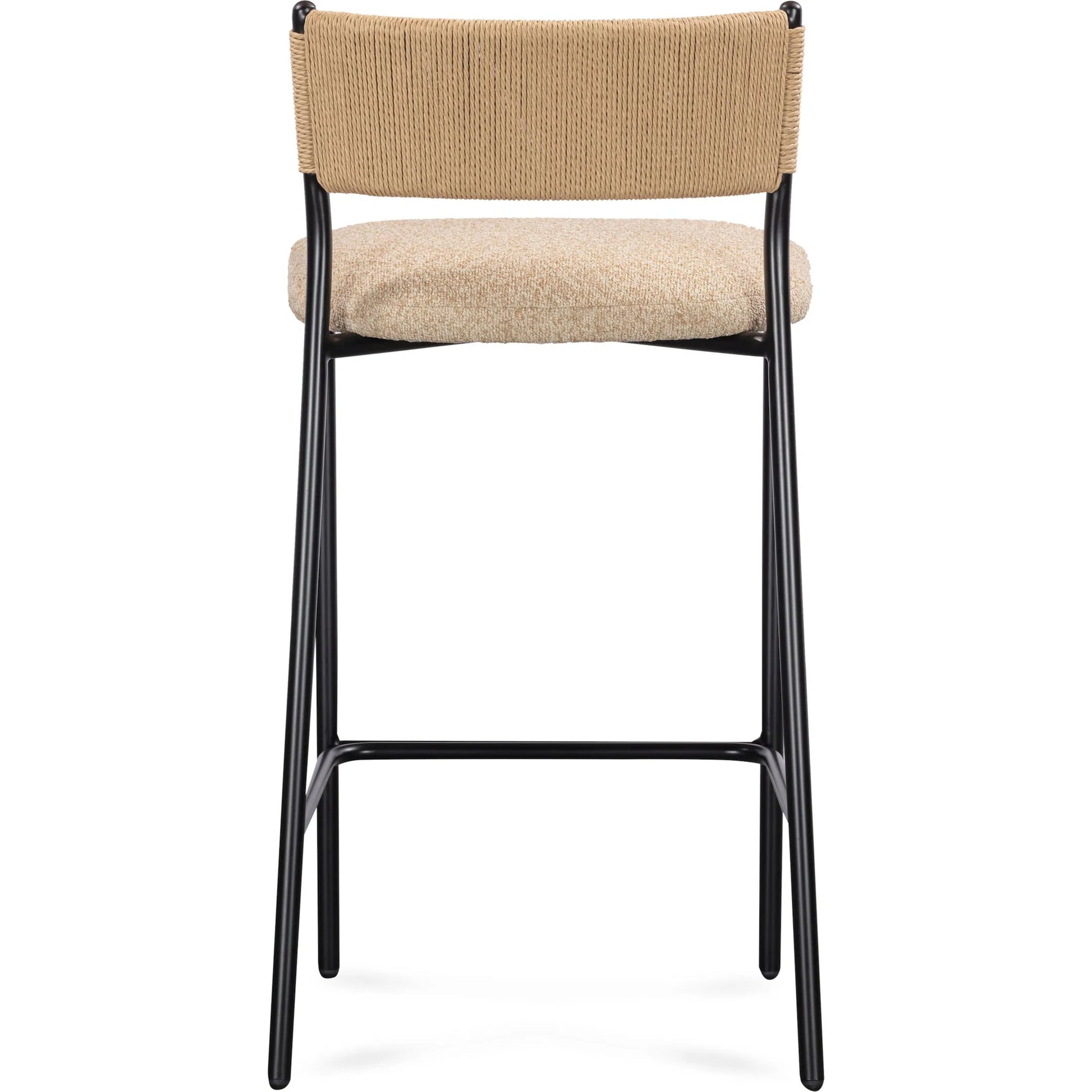 Celine Performance Bar Stool by TOV Furniture. Made from boucle, metal, plywood, rope in a rustic style.