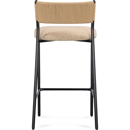 Celine Performance Bar Stool by TOV Furniture. Made from boucle, metal, plywood, rope in a rustic style.