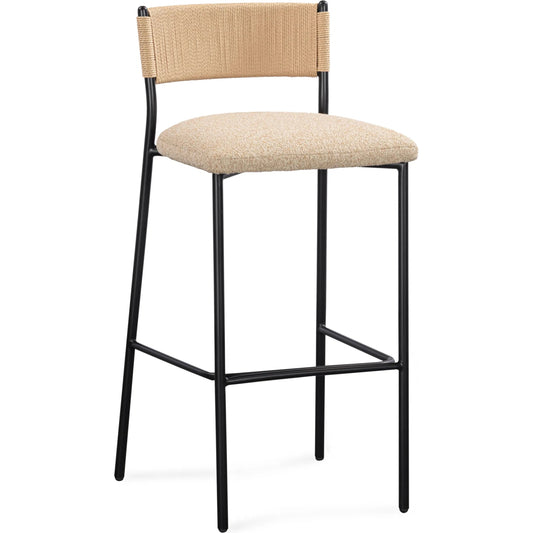 Celine Performance Counter Stool by TOV Furniture. Made from boucle, metal, plywood, rope in a rustic style.