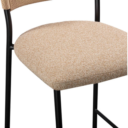 Celine Performance Counter Stool by TOV Furniture. Made from boucle, metal, plywood, rope in a rustic style.