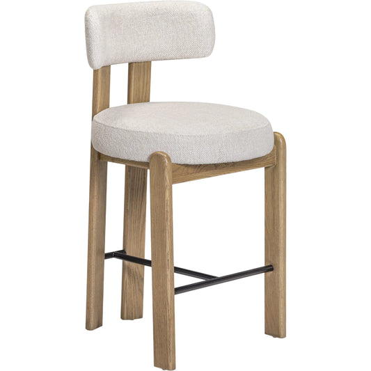 Odessa Performance Counter Stool by TOV Furniture in cream. Made from fabric, oak in a unique style.