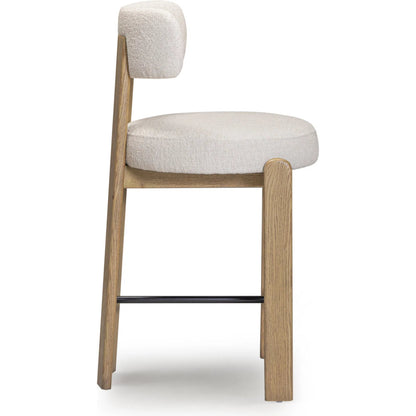 Odessa Performance Counter Stool by TOV Furniture in cream. Made from fabric, oak in a unique style.
