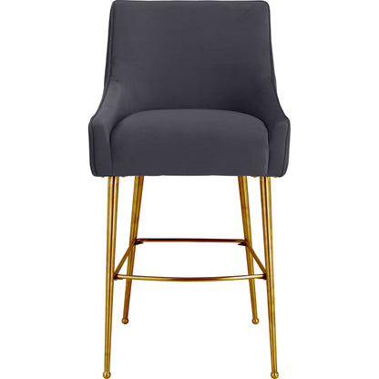 Beatrix Pleated Dark Velvet Bar Stool by TOV Furniture in grey. Made from velvet, pine, stainless steel in a transitional style.