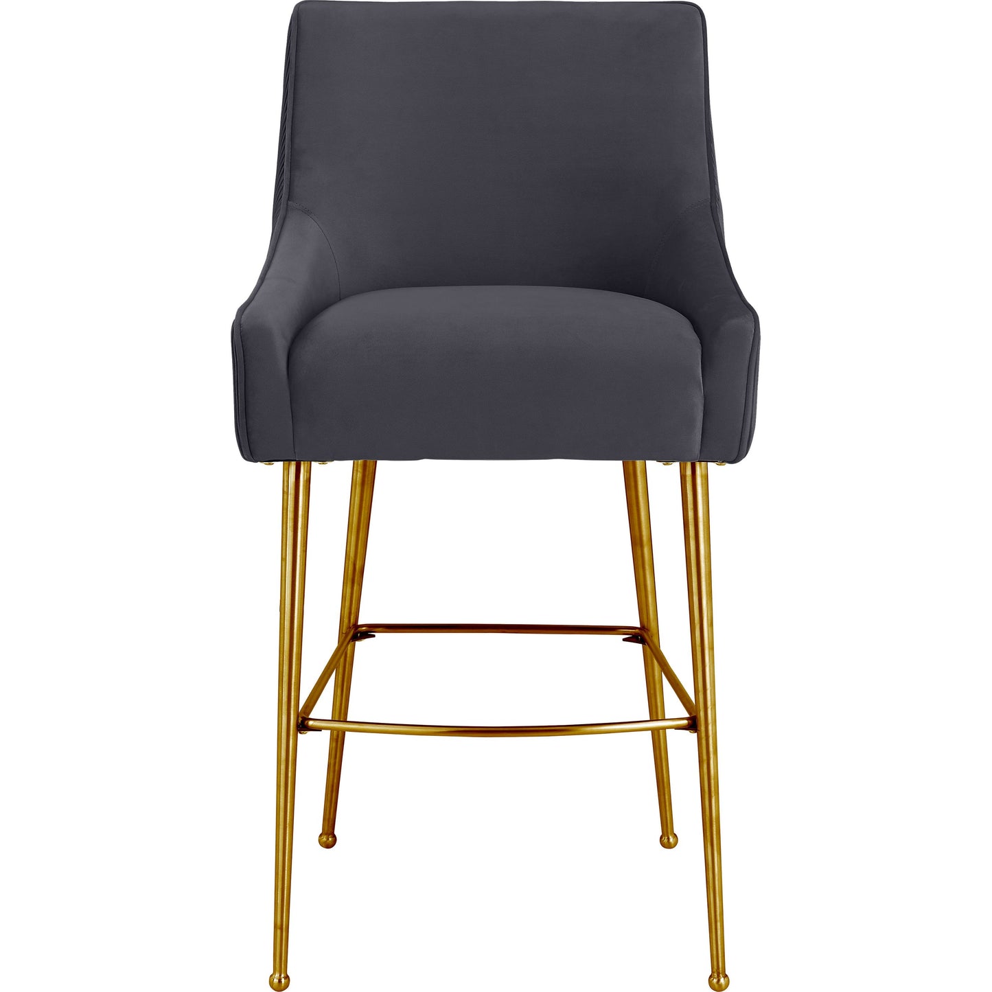 002 SI-1787083 | Additional Silo | Beatrix Pleated Dark Velvet Counter Stool by TOV Furniture in grey. Made from velvet, pine, stainless steel in a transitional style.