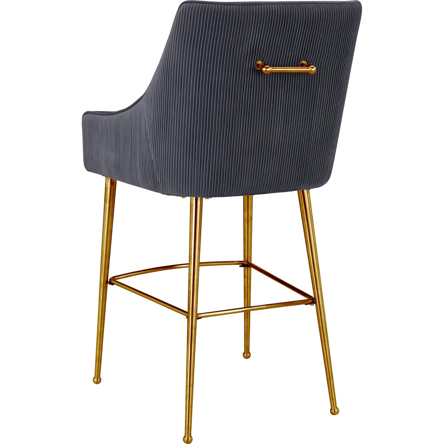 003 SI-1787082 | Additional Silo | Beatrix Pleated Dark Velvet Bar Stool by TOV Furniture in grey. Made from velvet, pine, stainless steel in a transitional style.