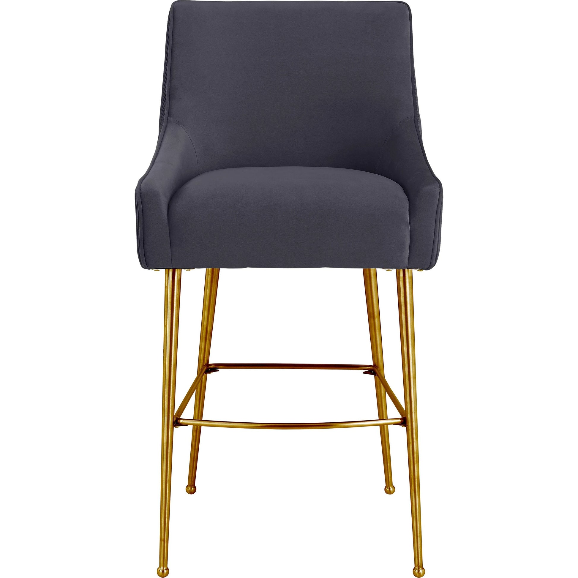Beatrix Pleated Dark Velvet Counter Stool by TOV Furniture in grey. Made from velvet, pine, stainless steel in a transitional style.