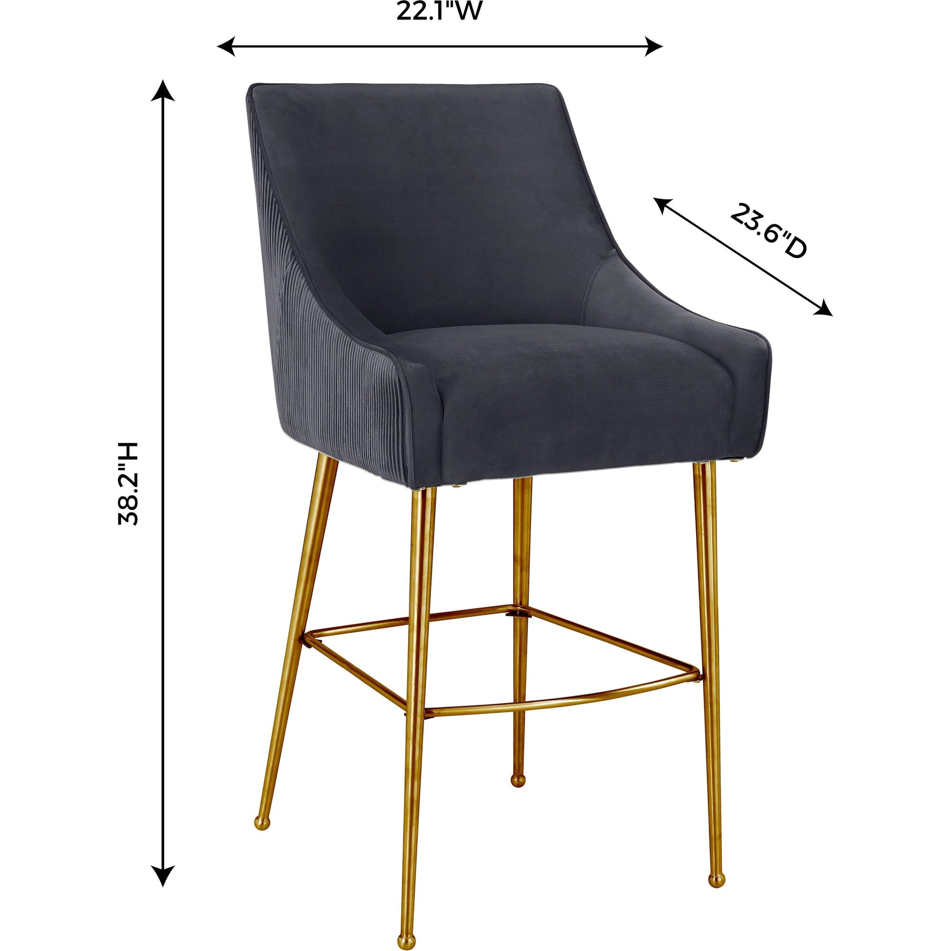 Beatrix Pleated Dark Velvet Counter Stool by TOV Furniture in grey. Made from velvet, pine, stainless steel in a transitional style.