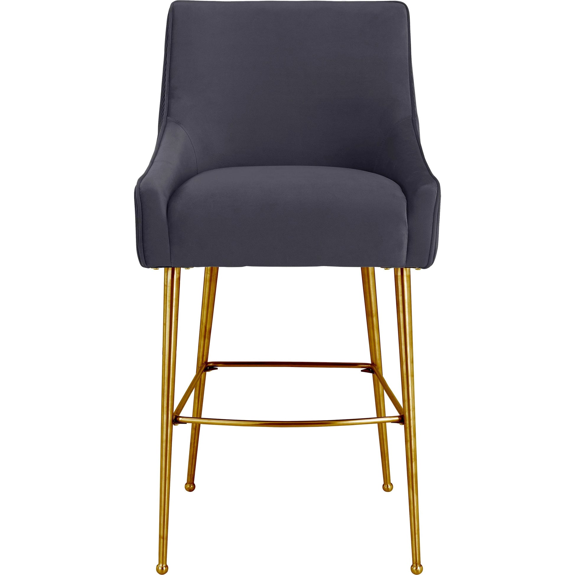 Beatrix Pleated Dark Velvet Counter Stool by TOV Furniture in grey. Made from velvet, pine, stainless steel in a transitional style.