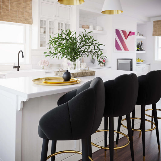 Myla Swivel Bar Stool by TOV Furniture. Made from velvet, pine, plywood in a transitional style.
