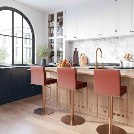 Sentinel Adjustable Stool by TOV Furniture in brown. Made from mdf, stainless steel, vegan leather in a modern style.