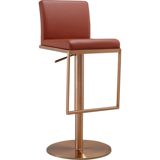 Sentinel Adjustable Stool by TOV Furniture in brown. Made from mdf, stainless steel, vegan leather in a modern style.