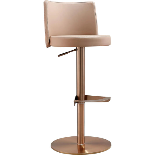 Loosha Adjustable Stool by TOV Furniture in cafe au lait. Made from mdf, stainless steel, vegan leather in a modern style.