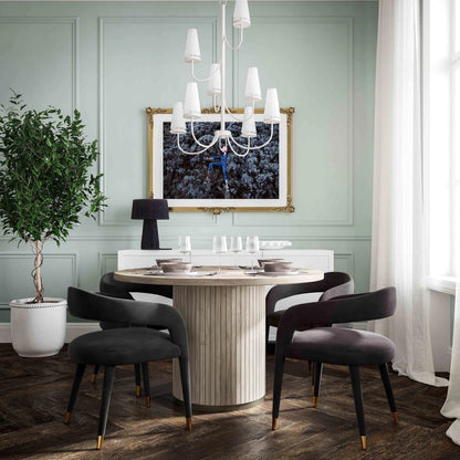 Lucia Velvet Dining Chair by TOV Furniture in black. Made from velvet, wood in a modern style.