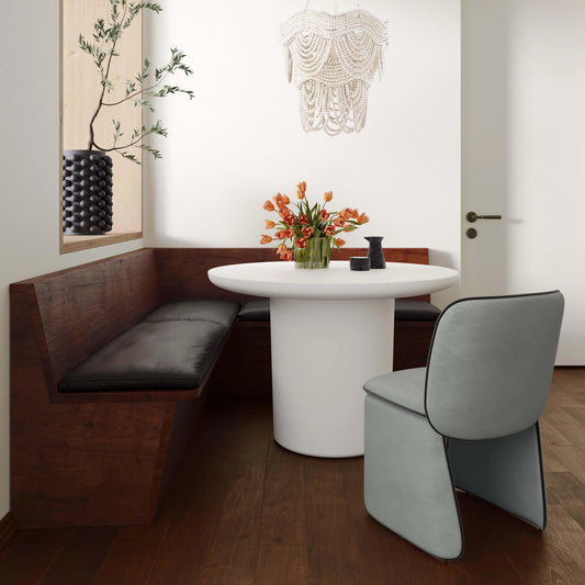 Kinsley Velvet Dining Chair by TOV Furniture in grey. Made from velvet, wood in a modern style.
