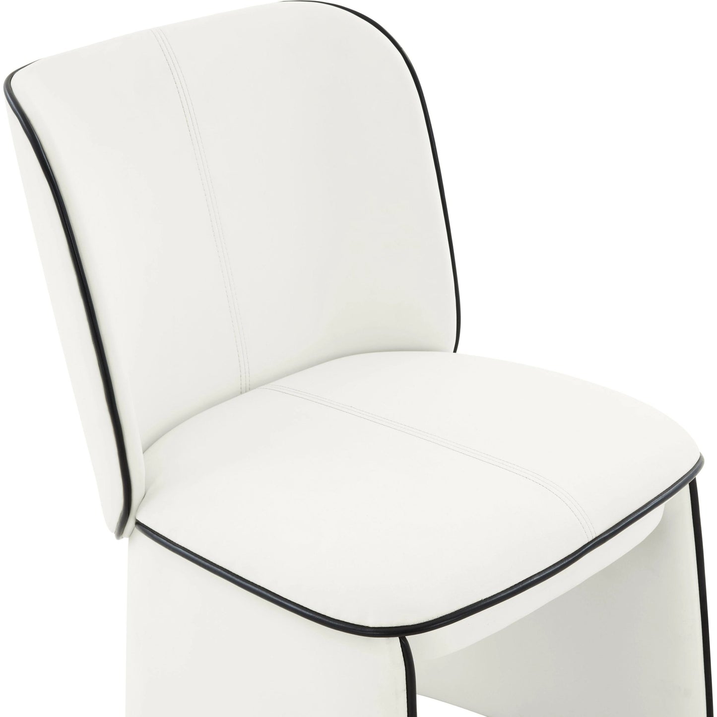 005 SI-1984169 | Closeup | Kinsley Vegan Leather Dining Chair by TOV Furniture in cream. Made from vegan leather, wood in a modern style.