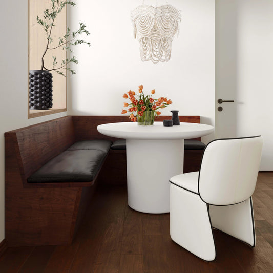 Kinsley Vegan Leather Dining Chair by TOV Furniture in cream. Made from vegan leather, wood in a modern style.