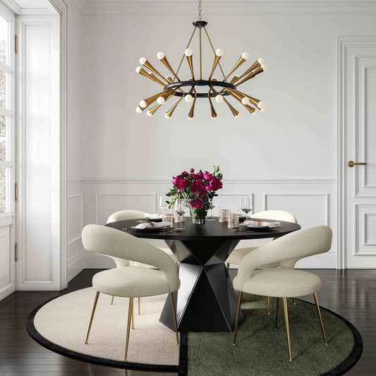 Iris Glass Dining Table by TOV Furniture in black. Made from glass, mdf in a modern style.