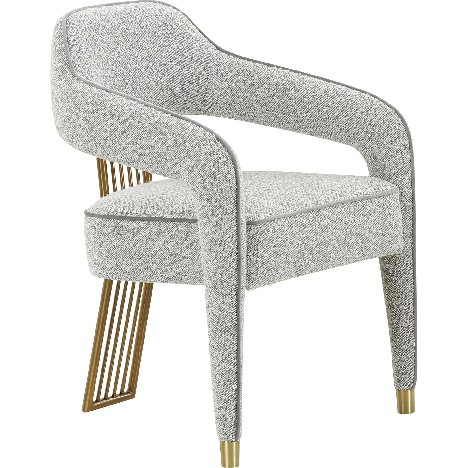 Corralis Speckled Boucle Dining Chair by TOV Furniture in grey. Made from boucle, stainless steel, wood in a modern style.