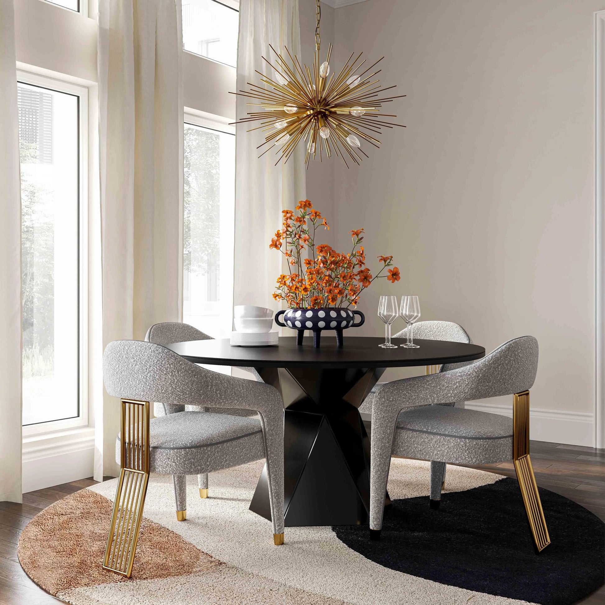 Corralis Speckled Boucle Dining Chair by TOV Furniture in grey. Made from boucle, stainless steel, wood in a modern style.