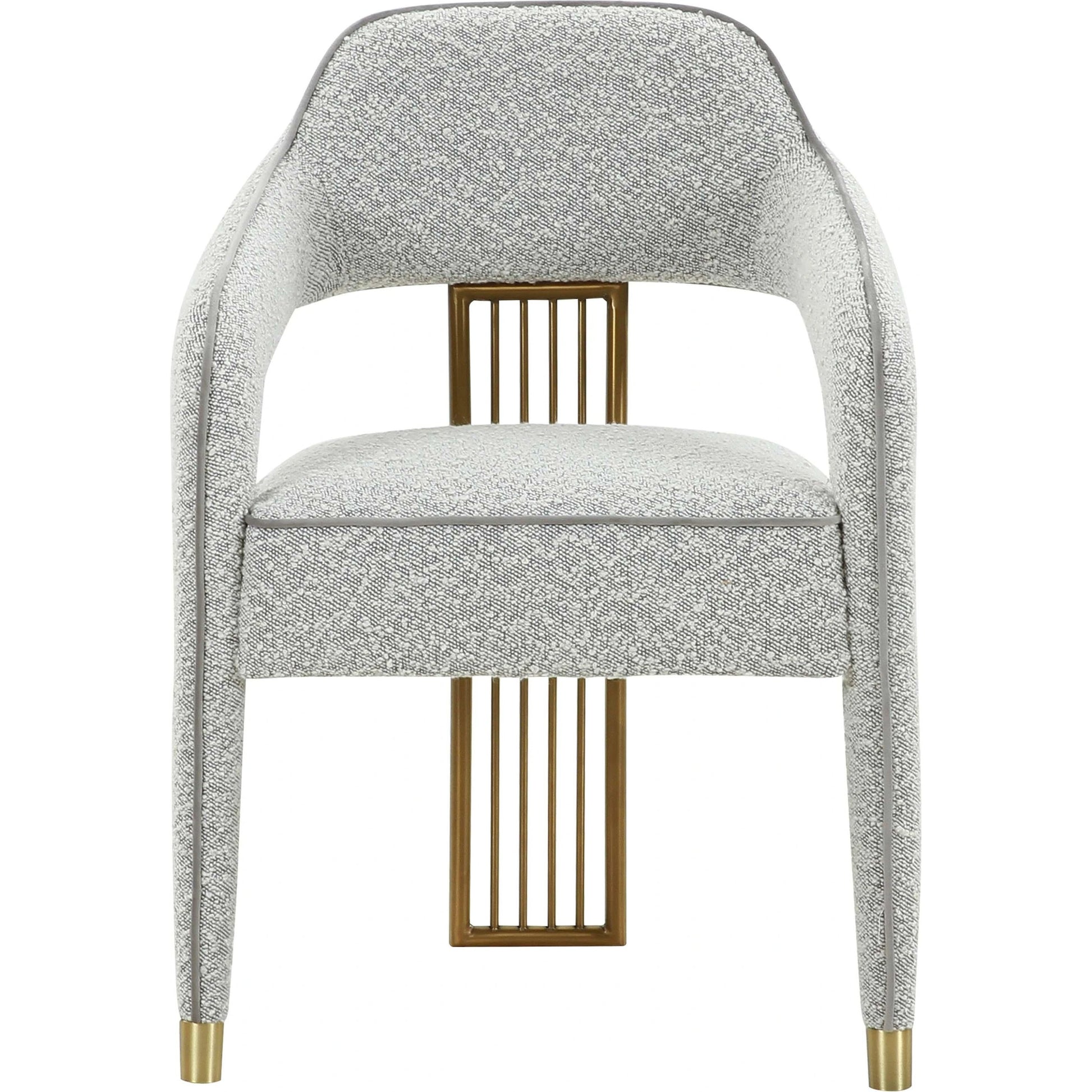 Corralis Speckled Boucle Dining Chair by TOV Furniture in grey. Made from boucle, stainless steel, wood in a modern style.