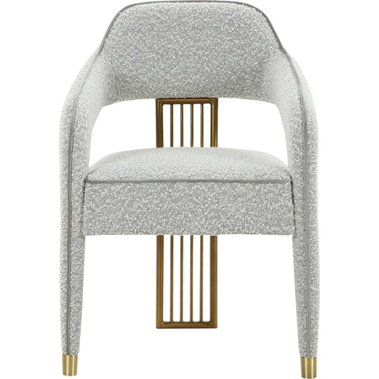 Corralis Speckled Boucle Dining Chair by TOV Furniture in grey. Made from boucle, stainless steel, wood in a modern style.