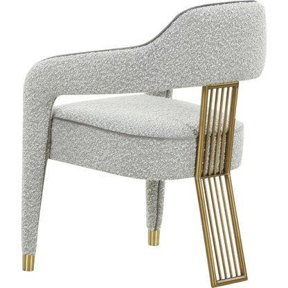 Corralis Speckled Boucle Dining Chair by TOV Furniture in grey. Made from boucle, stainless steel, wood in a modern style.