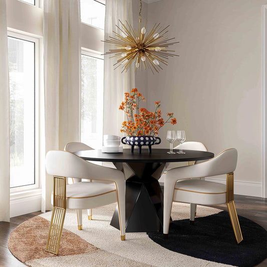 Corralis Linen Dining Chair by TOV Furniture in cream. Made from linen, stainless steel, wood in a modern style.