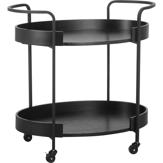 Cyril Bar Cart by TOV Furniture in black. Made from iron, mdf, oak veneer in a modern style.