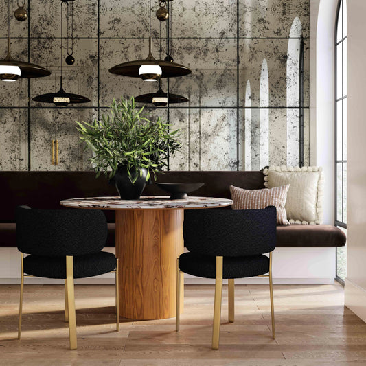 Margaret Boucle Dining Chair by TOV Furniture. Made from boucle, stainless steel, wood in a modern style.