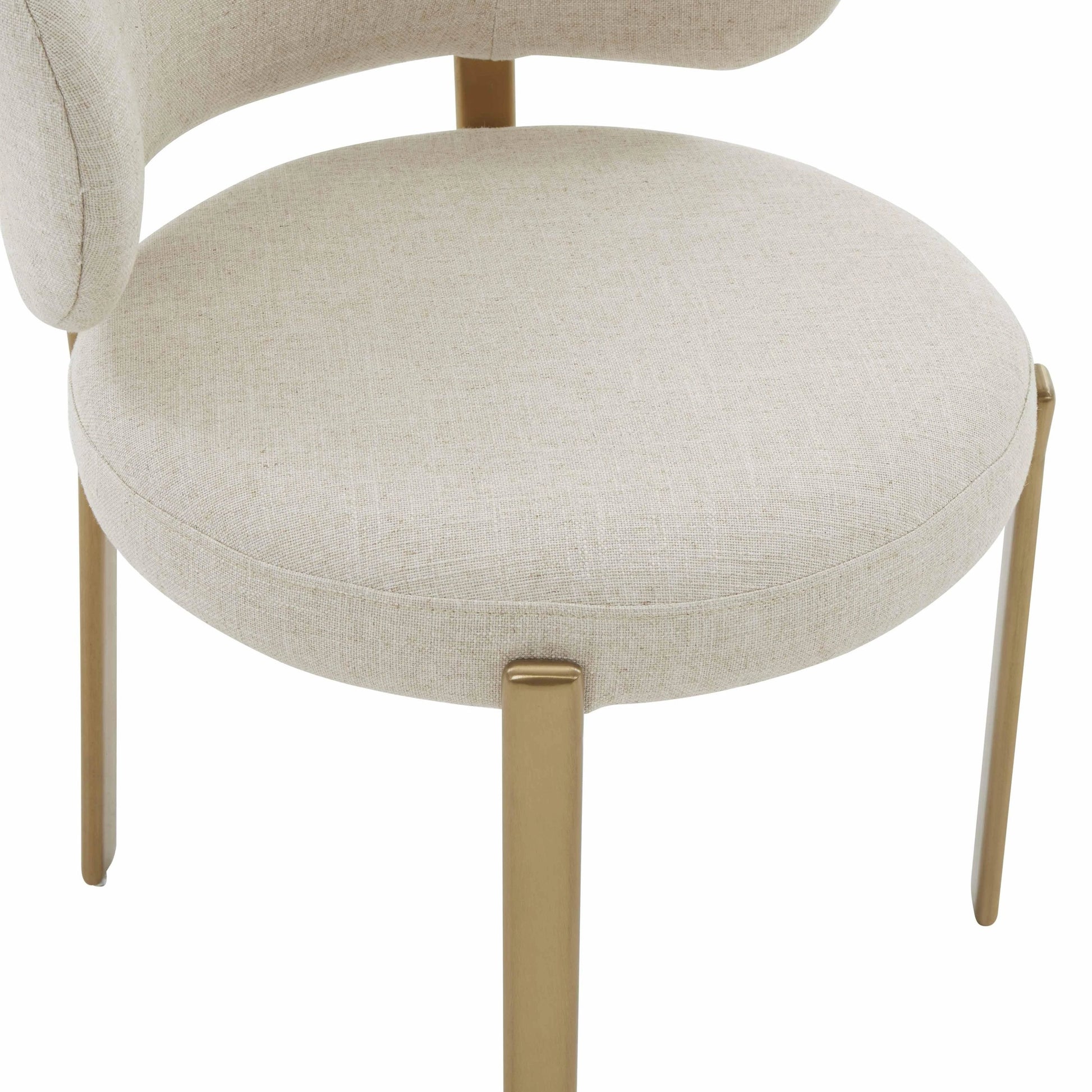 Margaret Linen Dining Chair by TOV Furniture in cream. Made from linen, stainless steel, wood in a modern style.