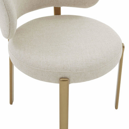 Margaret Linen Dining Chair by TOV Furniture in cream. Made from linen, stainless steel, wood in a modern style.